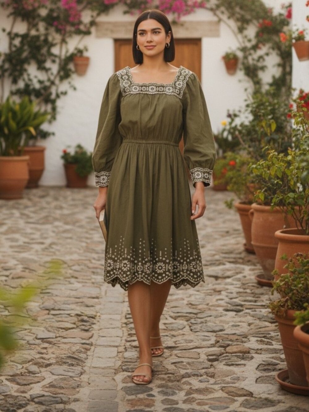 NWT Madewell Corduroy Dress Olive Green S Boho Cottagecore Embroidered Pockets